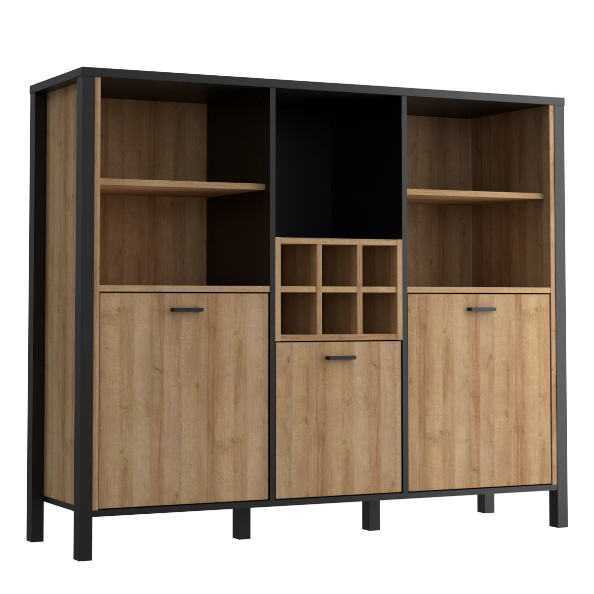 High Rock Shelf Unit in Matt Black and Riviera Oak